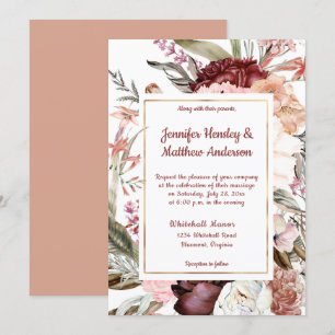 Invitation Burgundy Sandy Peach Dusty Rose Floral Mariage