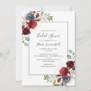Invitation Burgundy Script Floral Eucalyptus Fête des mariées