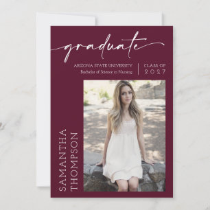 Invitation Burgundy Script minimal Deux Photo Graduation Part
