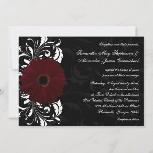 Invitation Burgundy Scroll Gerbera Daisy avec noir et blanc
