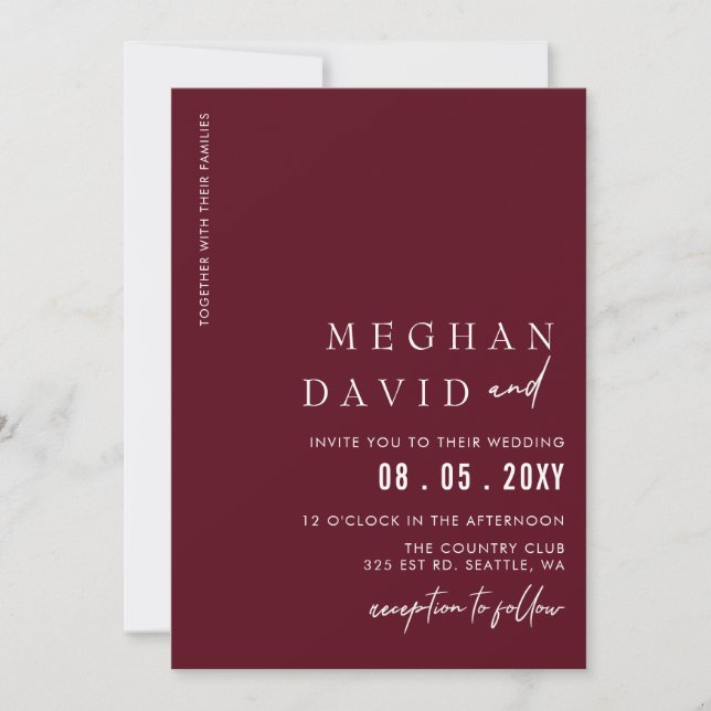 Invitation Burgundy Simple Élégant Mariage moderne (Devant)