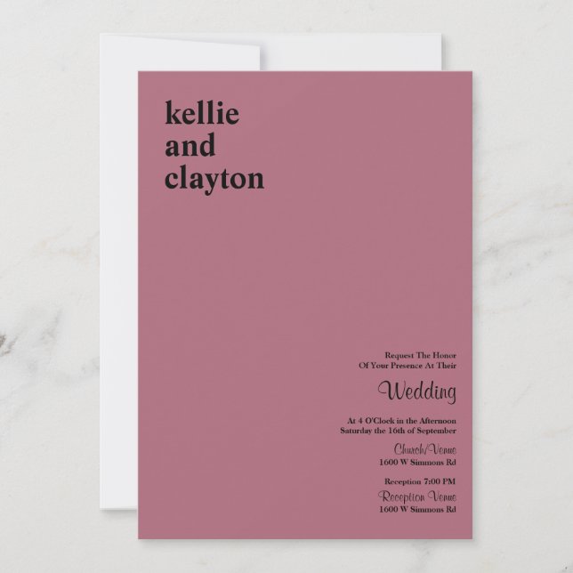 Invitation Burgundy Simple Moderne Type Mariage (Devant)
