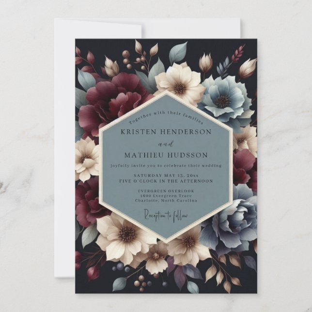 Invitation Burgundy Slate Nocturnal Bloom Wedding (Devant)