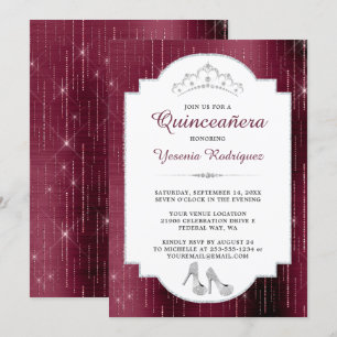 Invitation Burgundy Sparkle Diamond Tiara Quinceañera