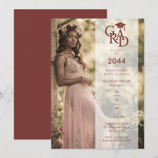 Invitation Burgundy Stylish Photo Graduation Party TMF26