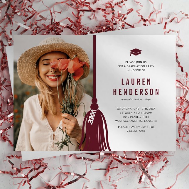 Invitation Burgundy Tassel Photo Graduation Party (Créateur téléchargé)