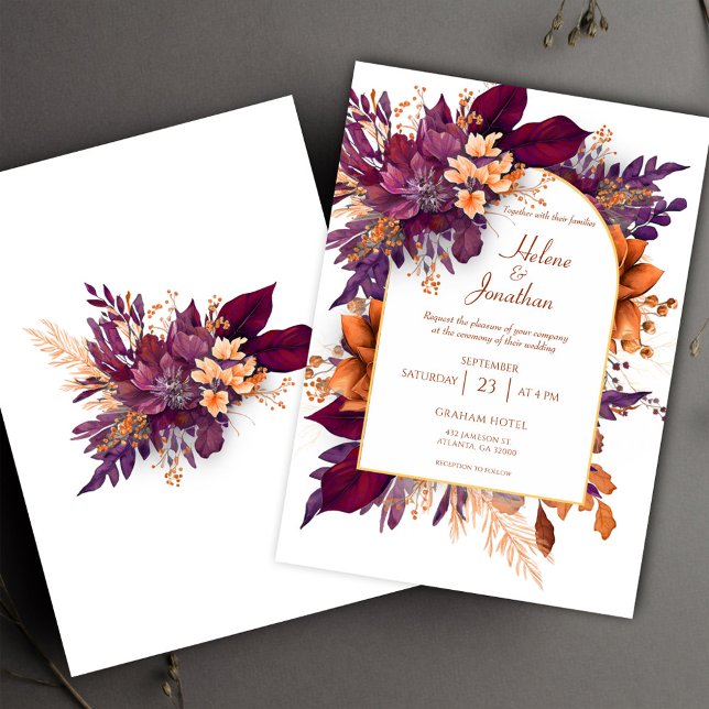 Invitation Burgundy Terracotta Boho Floral Mariage élégant (Burgundy Terracotta Boho Floral Elegant Wedding Invitation)