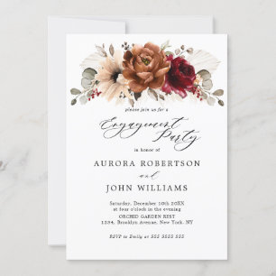 Invitation Burgundy Terracotta Floral Engagement Party