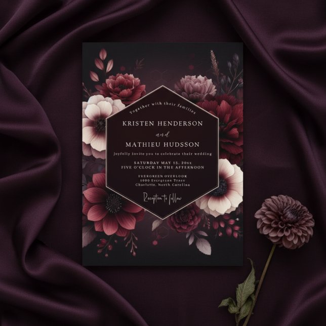 Invitation Burgundy Velvet Bloom Romance Wedding (Créateur téléchargé)