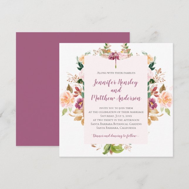 Invitation Burgundy Yellow Rose Mauve Aquarelle (Devant / Derrière)