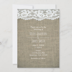 Invitation Burlap & Dentelle Simple Rustique Mariage Invitati