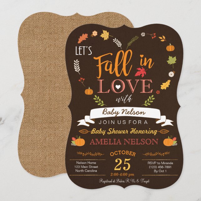 Invitation Burlap Fall In Love Citrouille Baby shower Invitat (Devant / Derrière)