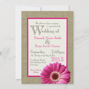 Invitation Burlap Fuchsia Gerbera Daisy Mariage