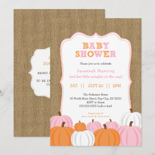 Invitation Burlap Girl Orange Citrouille baby shower invitati
