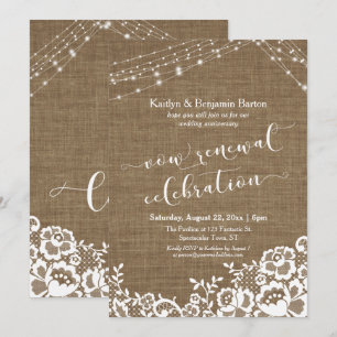 Invitation Burlap Lace Chaînes Lumineuses Vow Renouvellement 