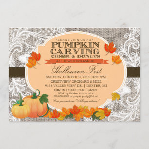 Invitation Burlap & Lace Fall Citrouille Carving Halloween Pa