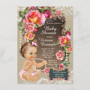 Invitation Burlap Lace Pearl Rustic Chic Baby shower