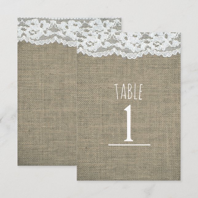 Invitation Burlap & Lace Simple Rustic Mariage Numéro de tabl (Devant / Derrière)