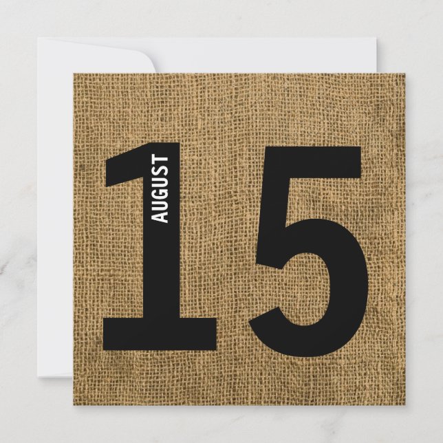 Invitation Burlap moderne Calendrier Bold Bachelor ou Anniver (Devant)