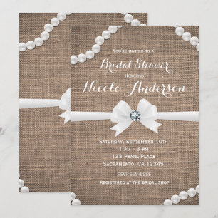 Invitation Burlap & Pearls Rustic Glamor Fête de l'mariée