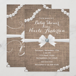 Invitation Burlap & Pearls Rustic Glamour Oh Baby Shower