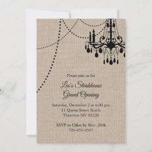Invitation Burlap Restaurant Grand Ouverture avec lustre