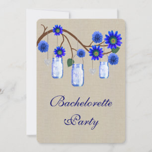 Invitation Burlap Rustic Blue Mason Jars Bachelorette Party