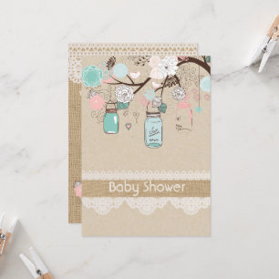 Invitation Burlap Rustic Lace Mason Jar Baby shower Invitatia