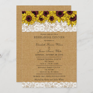 Invitation Burlap Rustic Tournesol répétition dîner invitatio