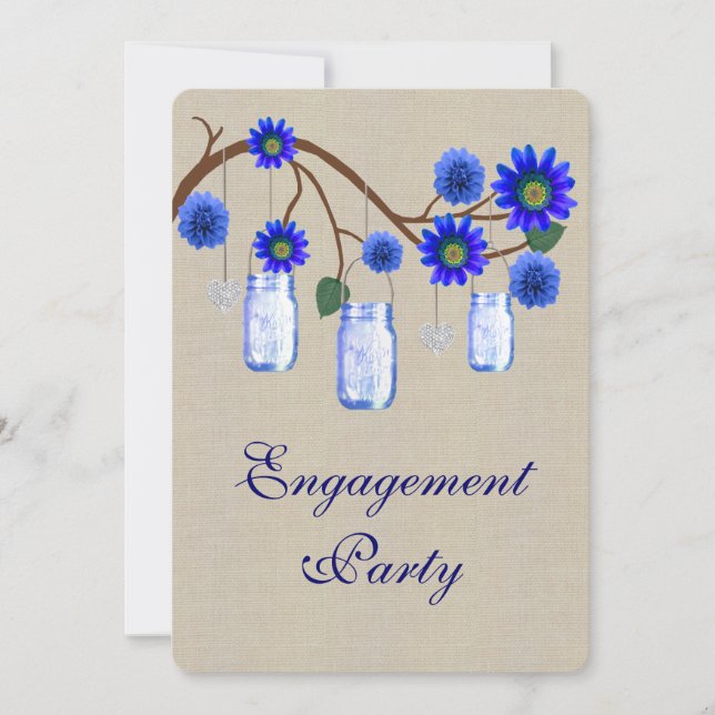 Invitation Burlap Rustique Blue Mason Jars (Devant)