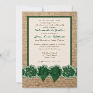 Invitation Burlap Rustique, Dentelle IMPRIMÉE, Mariage de la