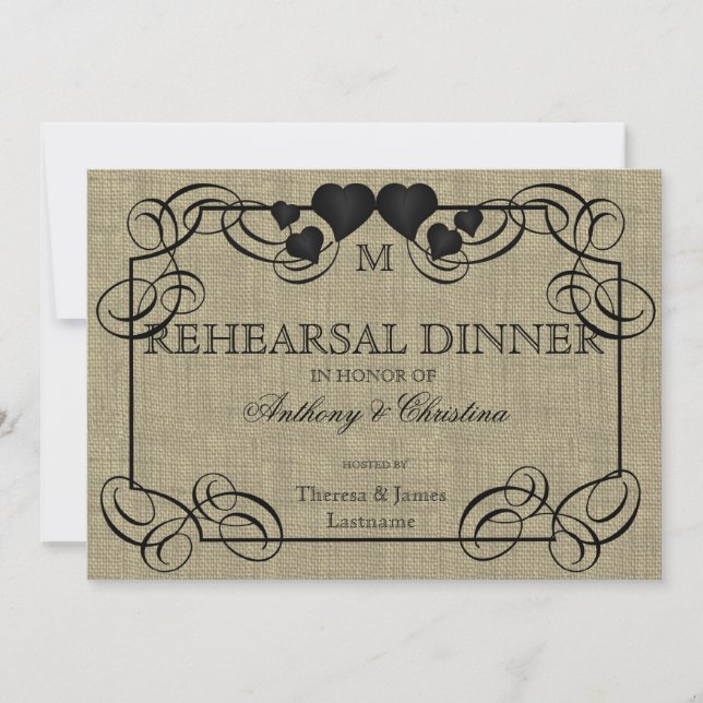 Invitation Burlap rustique et ardoise (Devant)