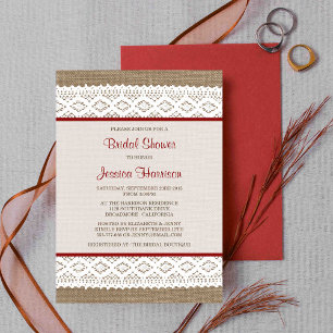 Invitation Burlap rustique et Fête des mariées en dentelle bl