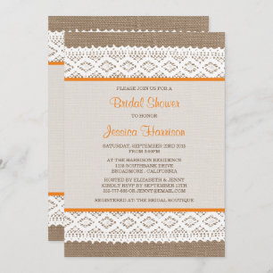 Invitation Burlap rustique et Fête des mariées en dentelle bl