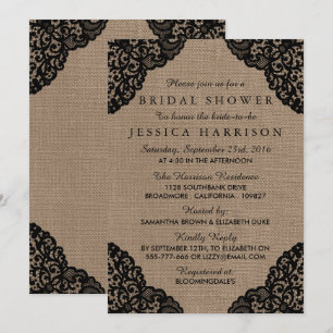 Invitation Burlap rustique et Fête des mariées en dentelle no