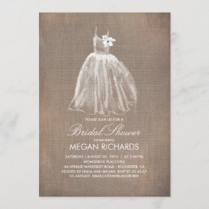 Invitation Burlap rustique et Mariage Gown Fête des mariées