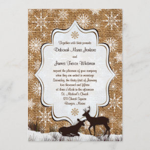 Invitation Burlap rustique, flocons de neige et mariage des c