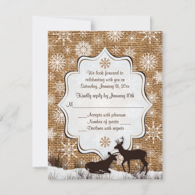 Invitation Burlap rustique, flocons de neige et mariage des c (Devant)