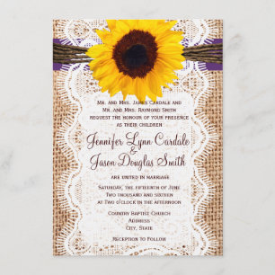 Invitation Burlap Sunflower Purple Accent Wedding Invite