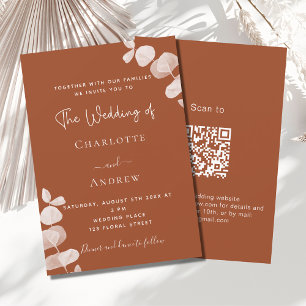 Invitation Burning orange eucalyptus QR code détails mariage