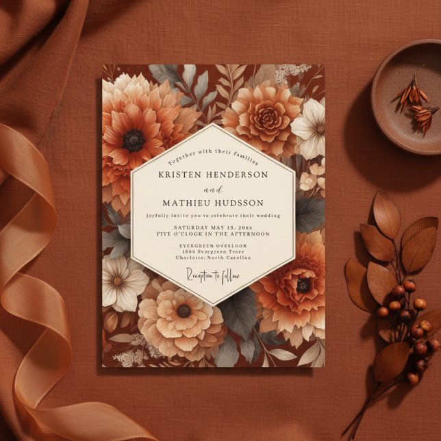 Invitation Burnt Orange Autumn Bloom Wedding (Créateur téléchargé)