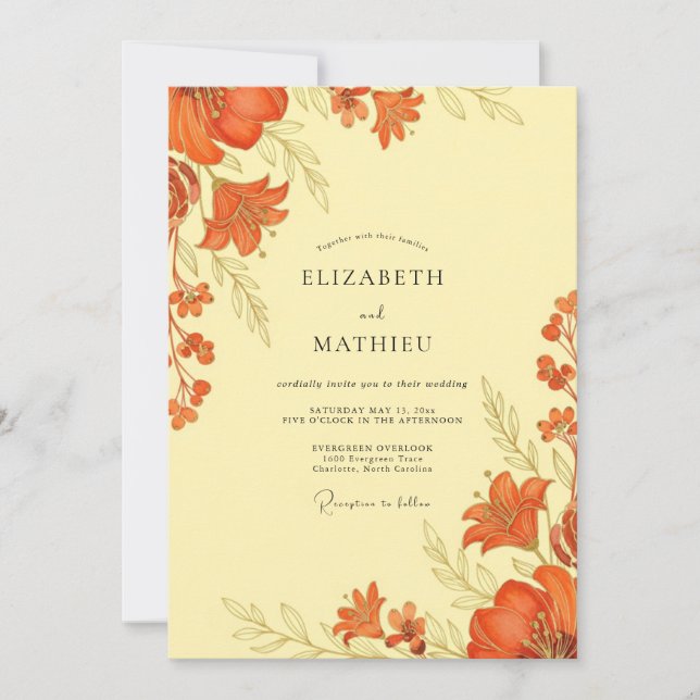Invitation Burnt Orange Botanical Autumn Wedding (Devant)