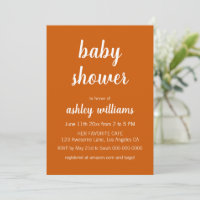 Burnt Orange Moderne Élégant Baby shower Invitatio