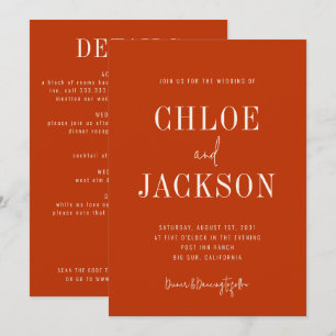Invitation Burnt Orange Moderne Gras Personnalisé Tout-en-un 