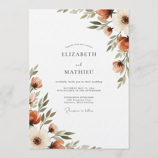 Invitation Burnt Orange Painterly Flora Wedding (Devant)