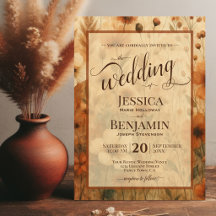 Burnt Sienna Boho Floral Stylish Script Wedding