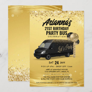 Invitation Bus Black and Gold Party