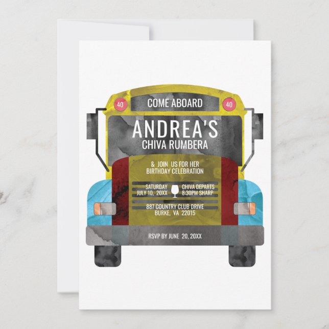 Invitation Bus de fête colombien Chiva Rumbera Pachangera (Devant)