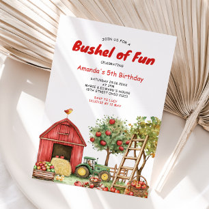 Invitation Bushel Fun Birthday Girl Red En vichy Party