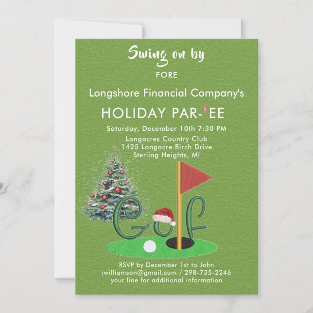 Invitation Business Christmas Golf Theme Party Par Tee (Devant)